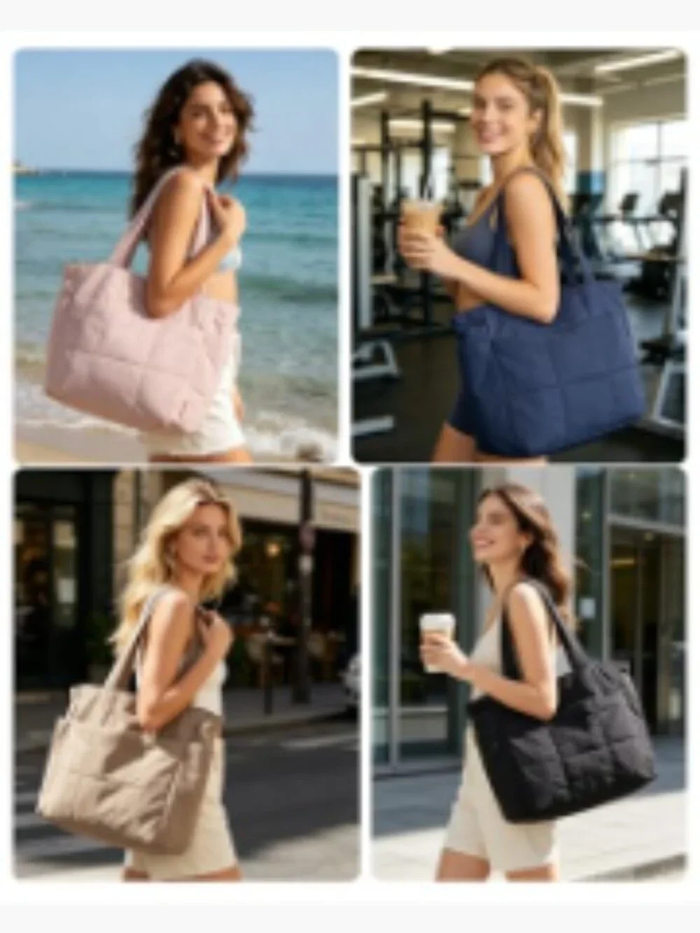 Lightweight Quilted Tote Bag Set with Laptop Compartment Travel Shoulder